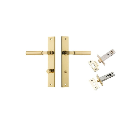 IVER Berlin Door Lever Handle On Rectangular Backplate | Separate Privacy Kit | 7 Finishes - Polished Brass