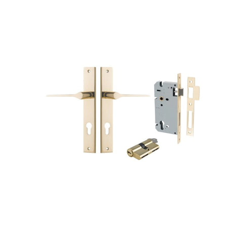 IVER Como Door Lever Handle On Rectangular Backplate | Entrance Kit (Key/Key) | 7 Finishes - Polished Brass