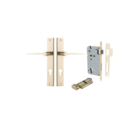 IVER Como Door Lever Handle On Rectangular Backplate | Entrance Kit (Key/Thumb) | 7 Finishes - Polished Brass