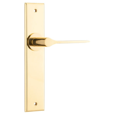 IVER Como Door Lever Handle On Chamfered Backplate | Passage Lever Set Only | 7 Finishes - Polished Brass