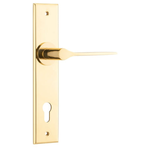 IVER Como Door Lever Handle On Chamfered Backplate | Entrance Lever Set Only | 7 Finishes - Polished Brass