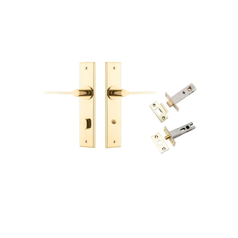 IVER Como Door Lever Handle On Chamfered Backplate | Separate Privacy Kit | 7 Finishes - Polished Brass