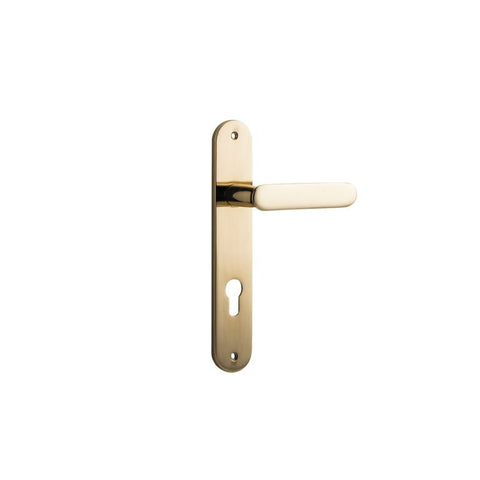 Iver Bronte Solid Brass Door Lever on Oval Backplate | Entrance Lever Set Only | 7 Finishes - Polished Brass