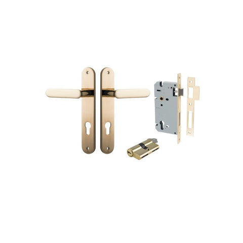 Iver Bronte Solid Brass Door Lever on Oval Backplate | Entrance Kit (Key/Key) | 7 Finishes - Polished Brass