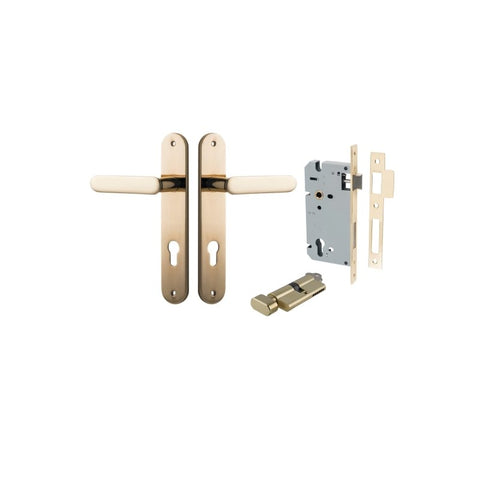 Iver Bronte Solid Brass Door Lever on Oval Backplate | Entrance Kit (Key/Thumb) | 7 Finishes - Polished Brass