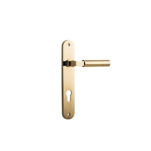 Iver Berlin Solid Brass Door Lever on Oval Backplate | Entrance Lever Set Only | 7 Finishes - Polished Brass