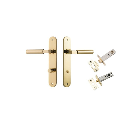 Iver Berlin Solid Brass Door Lever on Oval Backplate | Separate Privacy Kit | 7 Finishes - Polished Brass