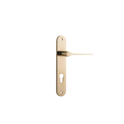 IVER Como Door Lever Handle On Oval Backplate | Entrance Lever Set Only | 7 Finishes - Polished Brass