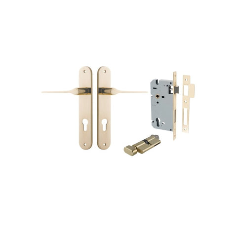 IVER Como Door Lever Handle On Oval Backplate | Entrance Kit (Key/Thumb) | 7 Finishes - Polished Brass