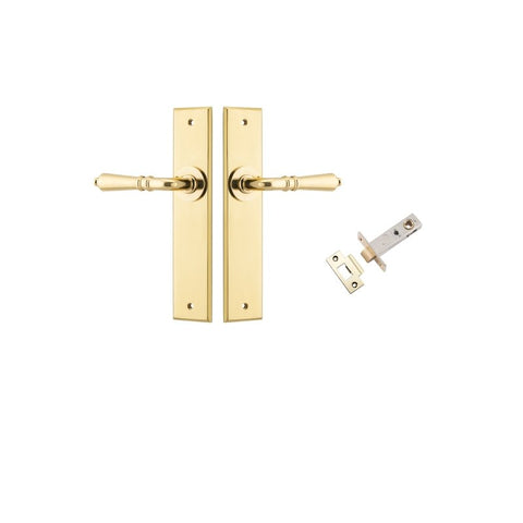 IVER Sarlat Door Lever Handle On Chamfered Backplate | Passage Kit | 10 Finishes - Polished Brass
