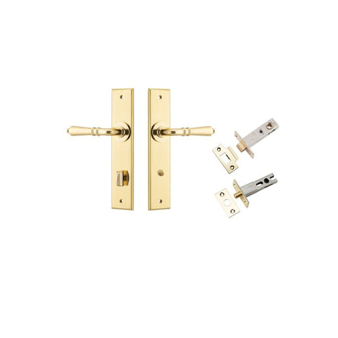 IVER Sarlat Door Lever Handle On Chamfered Backplate | Separate Privacy Kit | 10 Finishes - Polished Brass