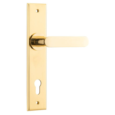 IVER Bronte Door Lever Handle On Chamfered Backplate | Entrance Lever Set Only | 7 Finishes - Polished Brass