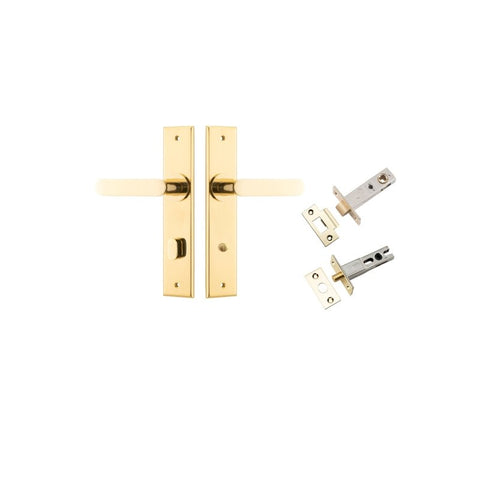 IVER Bronte Door Lever Handle On Chamfered Backplate | Separate Privacy Kit | 7 Finishes - Polished Brass