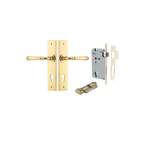 IVER Verona Door Lever Handle On Chamfered Backplate | Entrance Kit (Key/Thumb) | 9 Finishes - Polished Brass