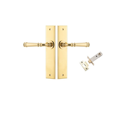 IVER Verona Door Lever Handle On Chamfered Backplate | Passage Kit | 9 Finishes - Polished Brass