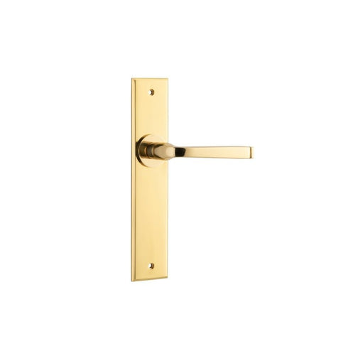 IVER Annecy Door Lever Handle On Chamfered Backplate | Passage Lever Set Only | 9 Finishes - Polished Brass