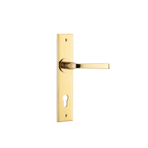 IVER Annecy Door Lever Handle On Chamfered Backplate | Entrance Lever Set Only | 9 Finishes - Polished Brass