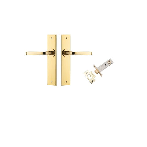 IVER Annecy Door Lever Handle On Chamfered Backplate | Passage Kit | 9 Finishes - Polished Brass