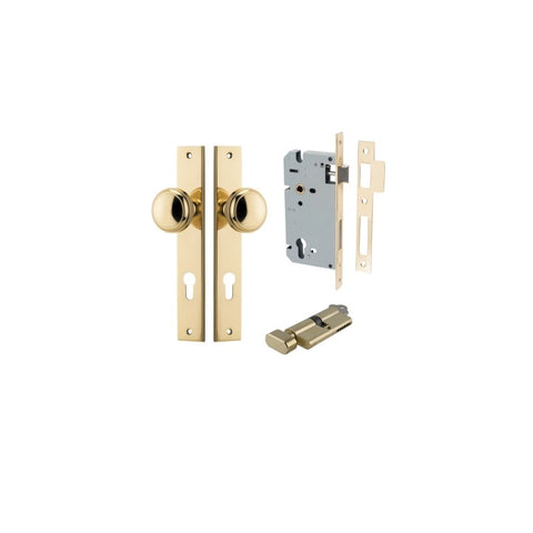 IVER Paddington Door Knob On Rectangular Backplate | Entrance Kit (Key/Thumb) | 9 Finishes - Polished Brass