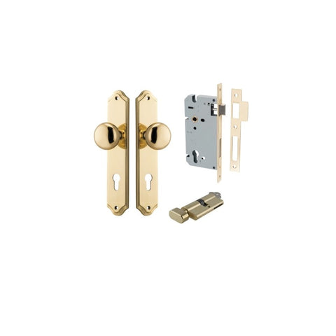 IVER Cambridge Door Knob On Shouldered Backplate | Entrance Kit (Key/Thumb) | 9 Finishes - Polished Brass
