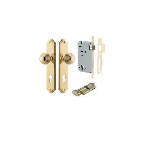 IVER Guildford Door Knob On Shouldered Backplate | Entrance Kit (Key/Thumb) | 8 Finishes - Polished Brass