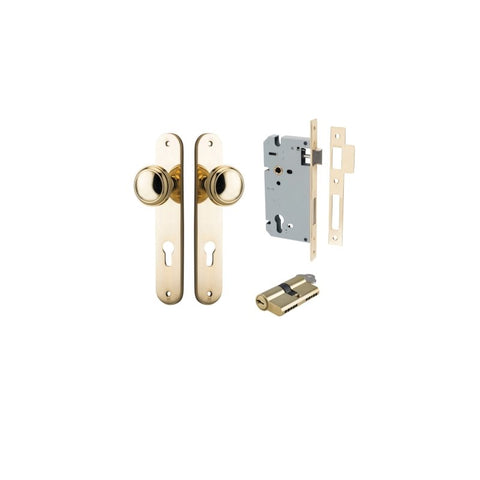 IVER Paddington Door Knob On Oval Backplate | Entrance Kit (Key/Key) | 9 Finishes - Polished Brass