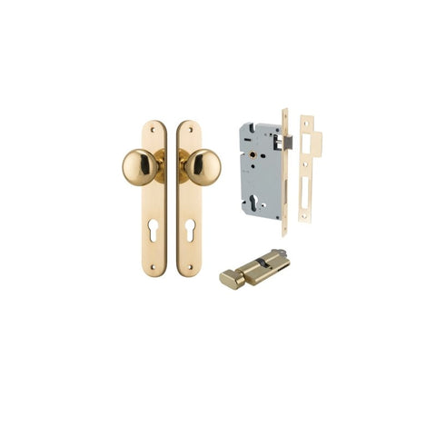 IVER Cambridge Door Knob On Oval Backplate | Entrance Kit (Key/Thumb) | 9 Finishes - Polished Brass