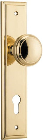 IVER Paddington Door Knob On Stepped Backplate | Entrance Lever Set Only | 9 Finishes - Polished Brass