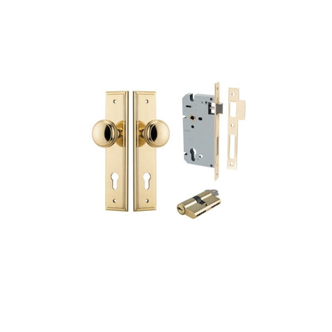 IVER Paddington Door Knob On Stepped Backplate | Entrance Kit (Key/Key) | 9 Finishes - Polished Brass
