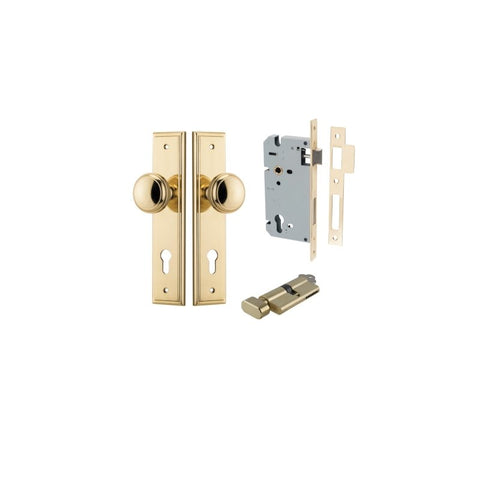 IVER Paddington Door Knob On Stepped Backplate | Entrance Kit (Key/Thumb) | 9 Finishes - Polished Brass