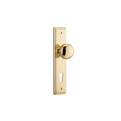 IVER Cambridge Door Knob On Stepped Backplate | Entrance Lever Set Only | 9 Finishes - Polished Brass