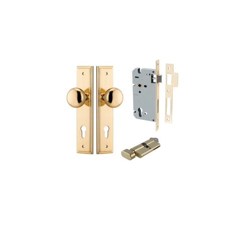 IVER Cambridge Door Knob On Stepped Backplate | Entrance Kit (Key/Thumb) | 9 Finishes - Polished Brass