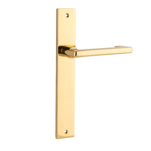 Iver Baltimore Return Door Lever on Rectangular Backplate | Passage Lever Set Only | 7 Finishes - Polished Brass