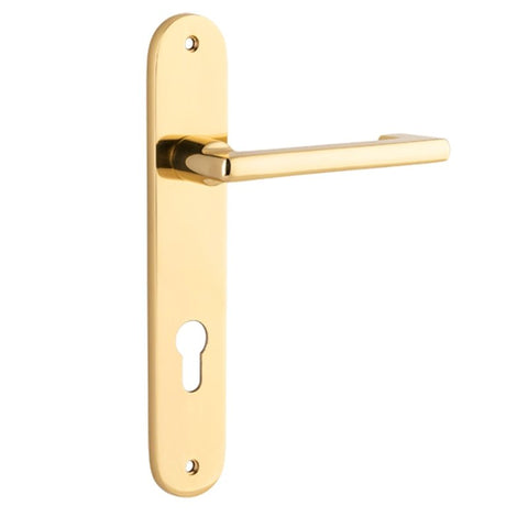 Iver Baltimore Return Solid Brass Door Lever on Oval Backplate | Entrance Lever Set Only | 7 Finishes - Polished Brass