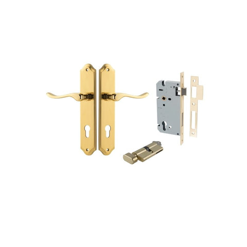 IVER Stirling Door Lever Handle On Shouldered Backplate | Entrance Kit (Key/Thumb) | 8 Finishes - Polished Brass
