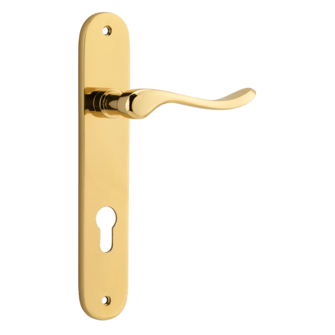 Iver Stirling Solid Brass Door Lever on Oval Backplate | Entrance Lever Set Only | 8 Finishes - Polished Brass
