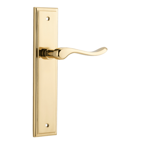 IVER Stirling Door Lever Handle On Stepped Backplate | Passage Lever Set Only | 8 Finishes - Polished Brass