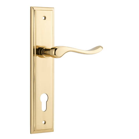 IVER Stirling Door Lever Handle On Stepped Backplate | Entrance Lever Set Only | 8 Finishes - Polished Brass