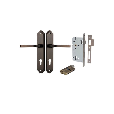 IVER Annecy Door Lever Handle On Shouldered Backplate | Entrance Kit (Key/Key) | 9 Finishes - Signature Brass