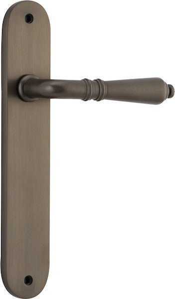 Iver Sarlat Solid Brass Door Lever on Oval Backplate | Passage Lever Set Only | 10 Finishes - Signature Brass