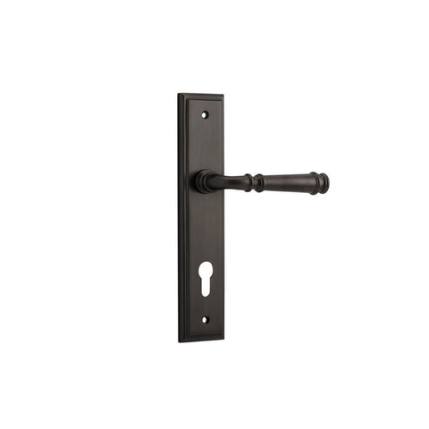 IVER Verona Door Lever Handle On Stepped Backplate | Entrance Lever Set Only | 9 Finishes - Signature Brass