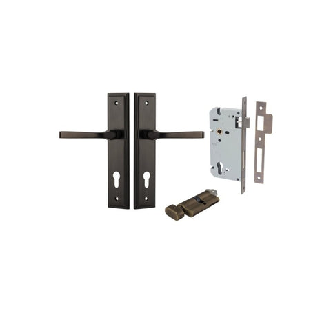 IVER Annecy Door Lever Handle On Stepped Backplate | Entrance Kit (Key/Thumb) | 9 Finishes - Signature Brass
