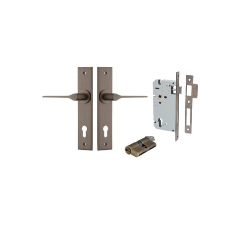 IVER Como Door Lever Handle On Chamfered Backplate | Entrance Kit (Key/Key) | 7 Finishes - Signature Brass