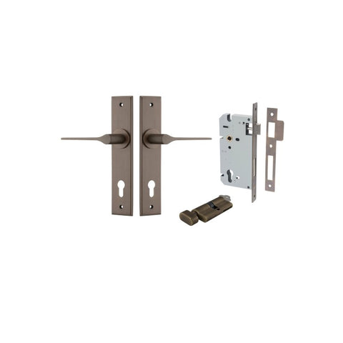 IVER Como Door Lever Handle On Chamfered Backplate | Entrance Kit (Key/Thumb) | 7 Finishes - Signature Brass