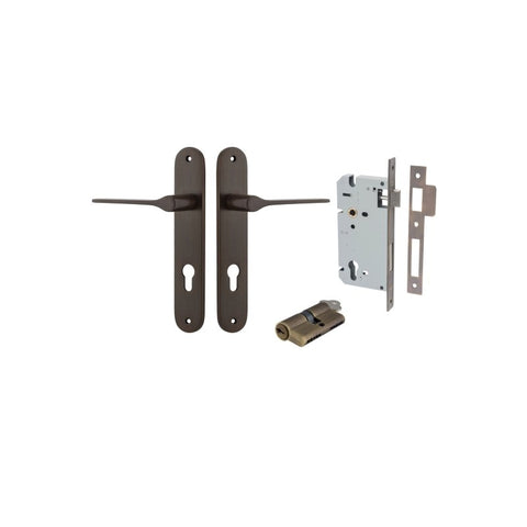 IVER Como Door Lever Handle On Oval Backplate | Entrance Kit (Key/Key) | 7 Finishes - Signature Brass
