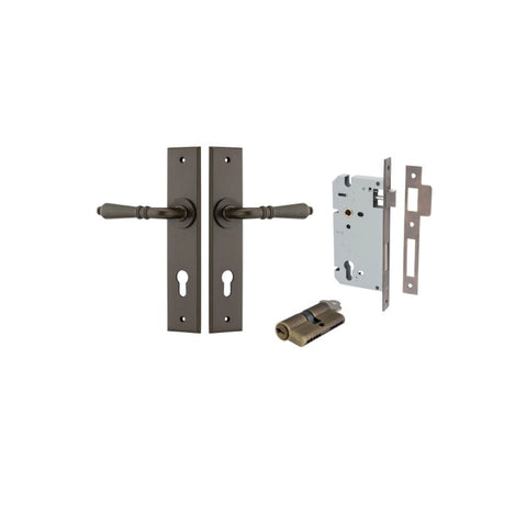 IVER Sarlat Door Lever Handle On Chamfered Backplate | Entrance Kit (Key/Key) | 10 Finishes - Signature Brass