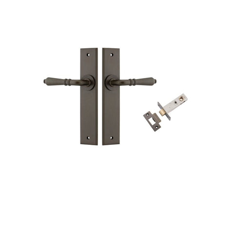 IVER Sarlat Door Lever Handle On Chamfered Backplate | Passage Kit | 10 Finishes - Signature Brass