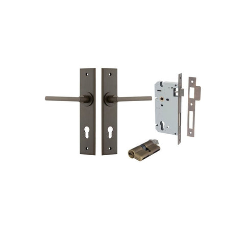Iver Baltimore Door Lever Handle on Chamfered Backplate | Entrance Kit (Key/Key) | 7 Finishes - Signature Brass