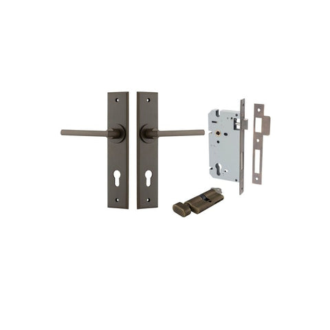 Iver Baltimore Door Lever Handle on Chamfered Backplate | Entrance Kit (Key/Thumb) | 7 Finishes - Signature Brass