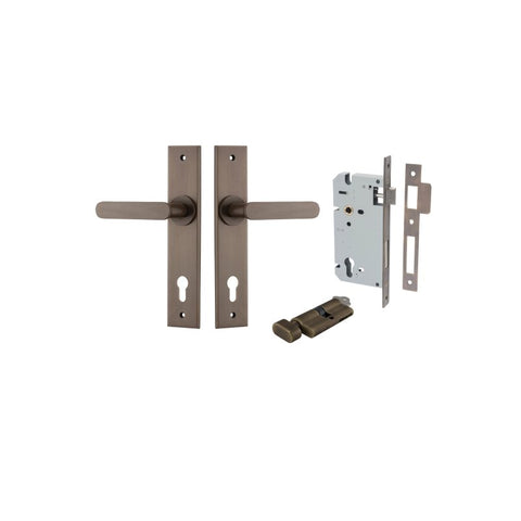 IVER Bronte Door Lever Handle On Chamfered Backplate | Entrance Kit (Key/Thumb) | 7 Finishes - Signature Brass